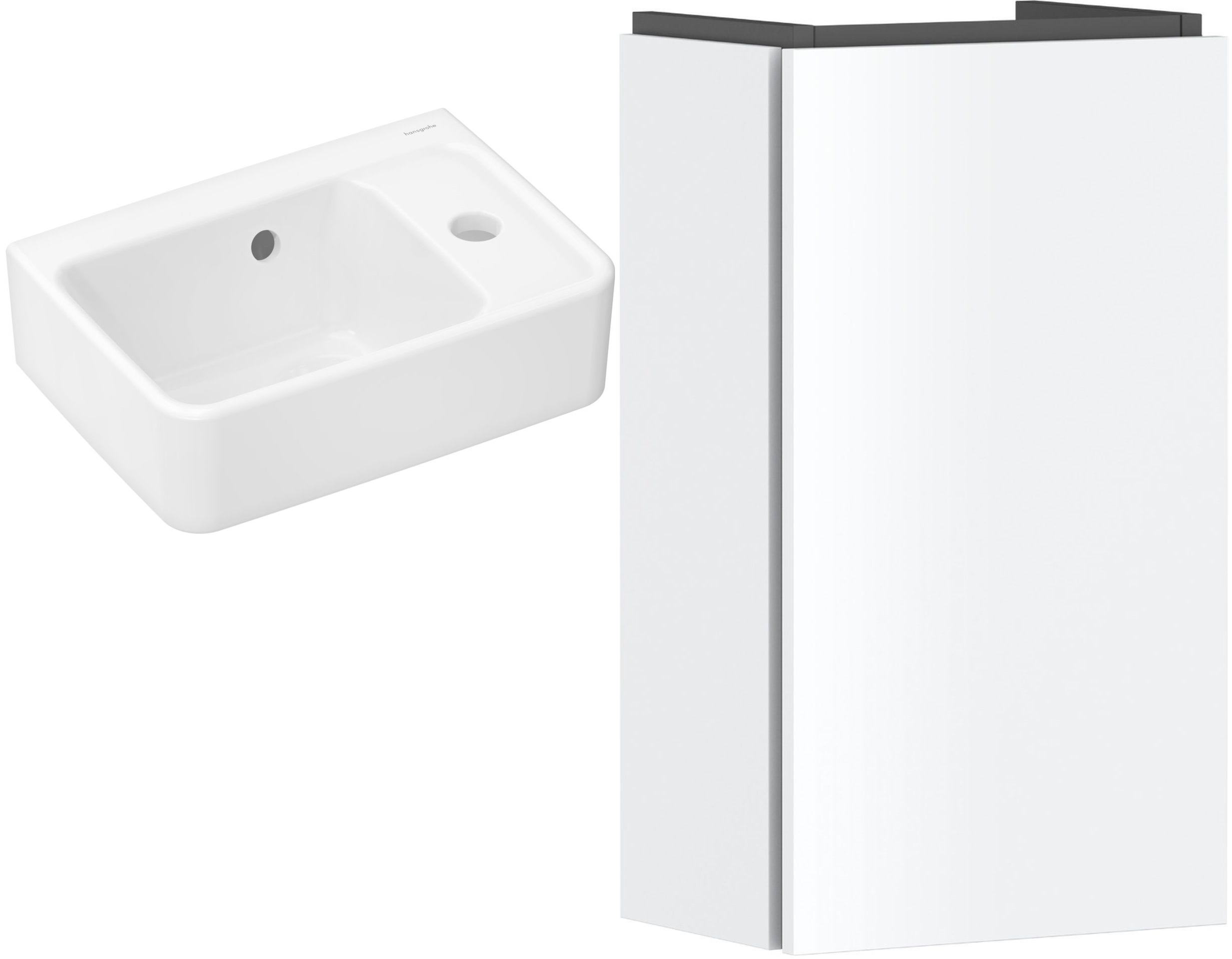 Zestaw Hansgrohe Xanuia Q umywalka z szafką Xilesa E 36 cm prawa biały połysk/biały mat (54244700, 60129450)