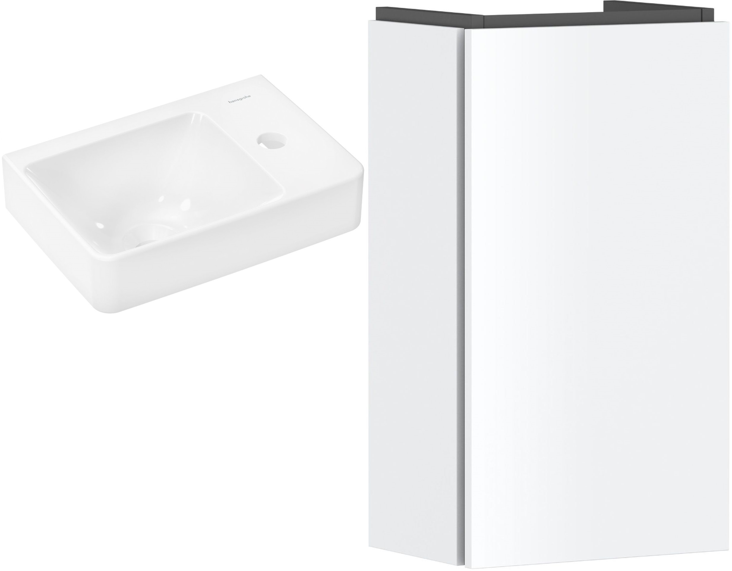 Zestaw Hansgrohe Xelu Q umywalka z szafką Xilesa E 36 cm prawa biały połysk/biały mat (54244700, 60314450)