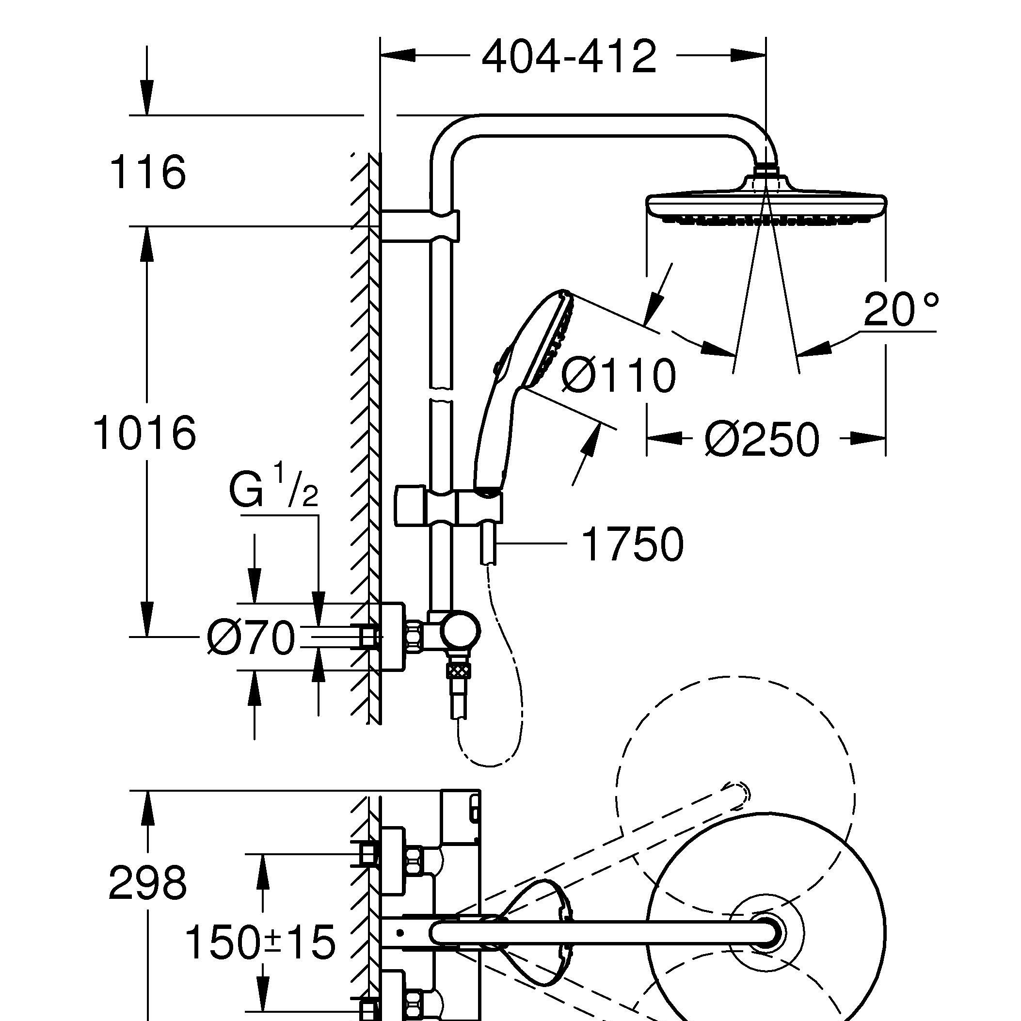 Grohe Vitalio Start System 250 zestaw prysznicowy ścienny termostatyczny z deszczownicą chrom 26677001 - Wysyłka w 24h