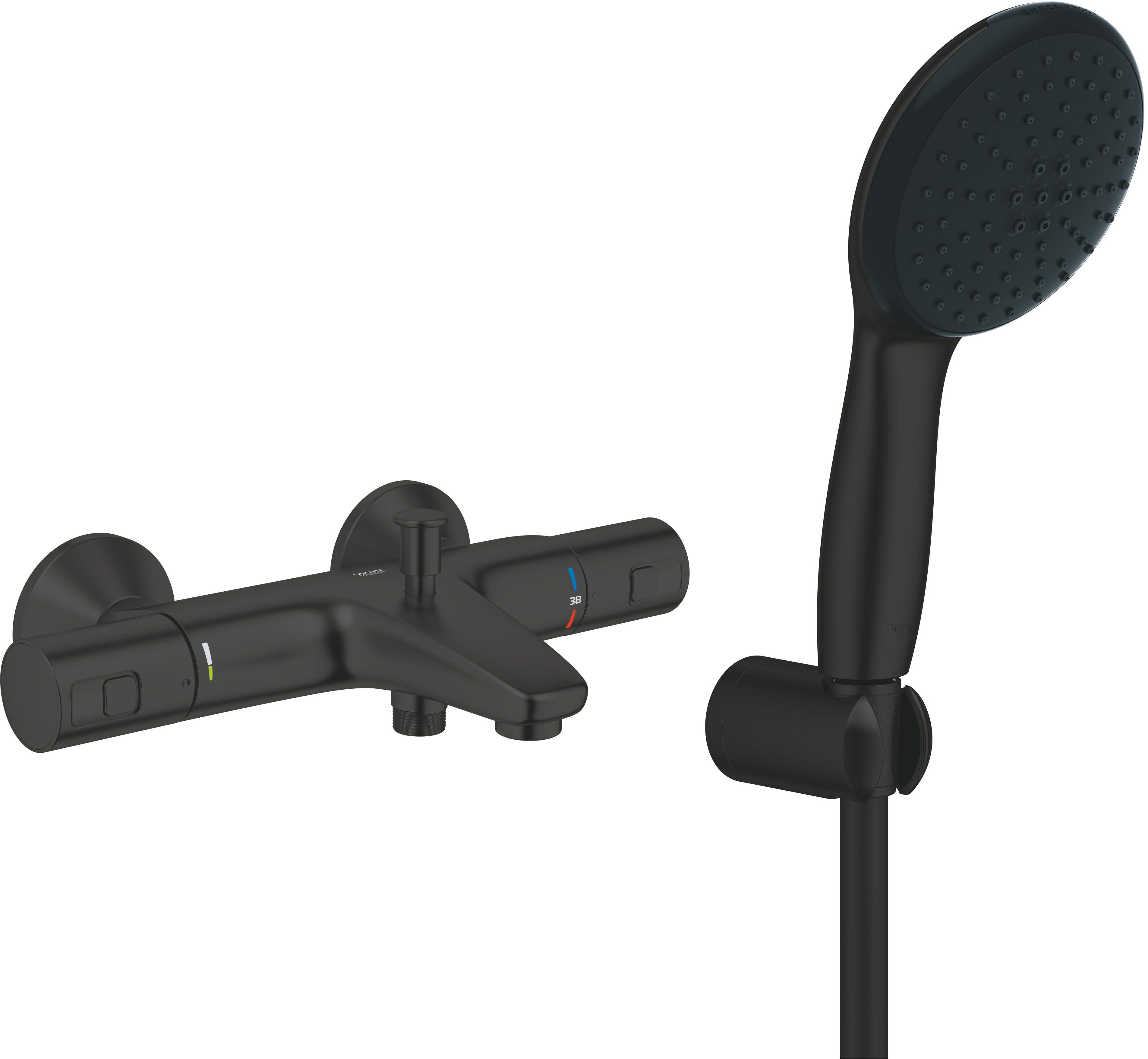 Grohe Precision Start bateria wannowo-prysznicowa ścienna z zestawem prysznicowym Vitalio Start 110 czarny mat (345982430, 279502431)