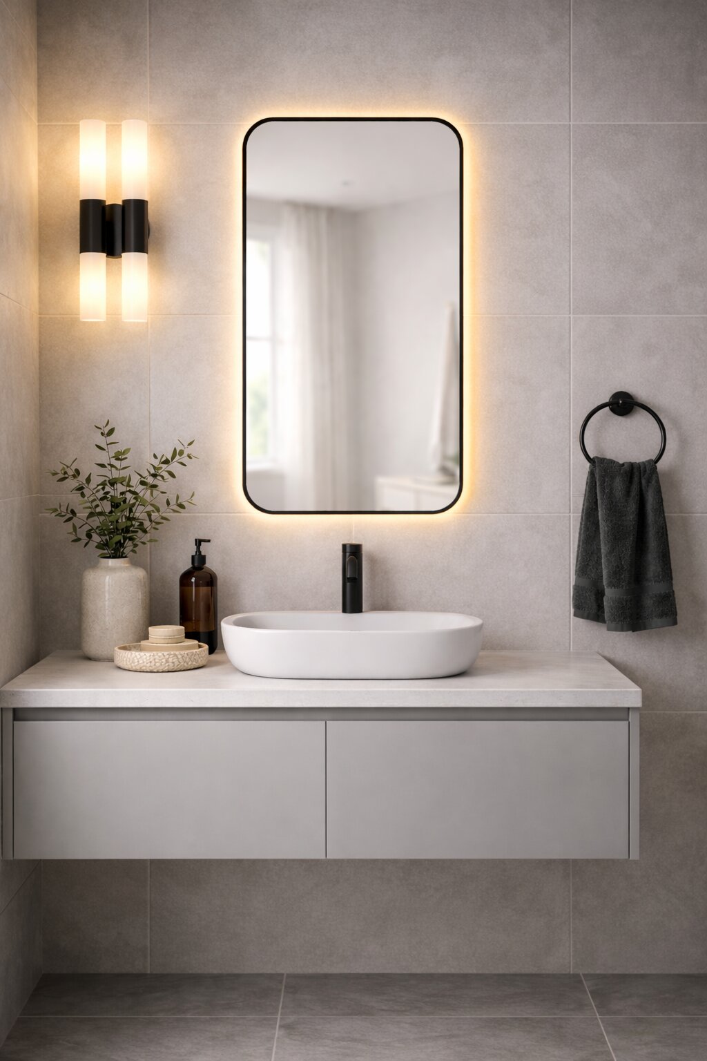 Baltica Design Stone Aura S lustro 90x60 cm z oświetleniem LED rama czarna barwa ciepła