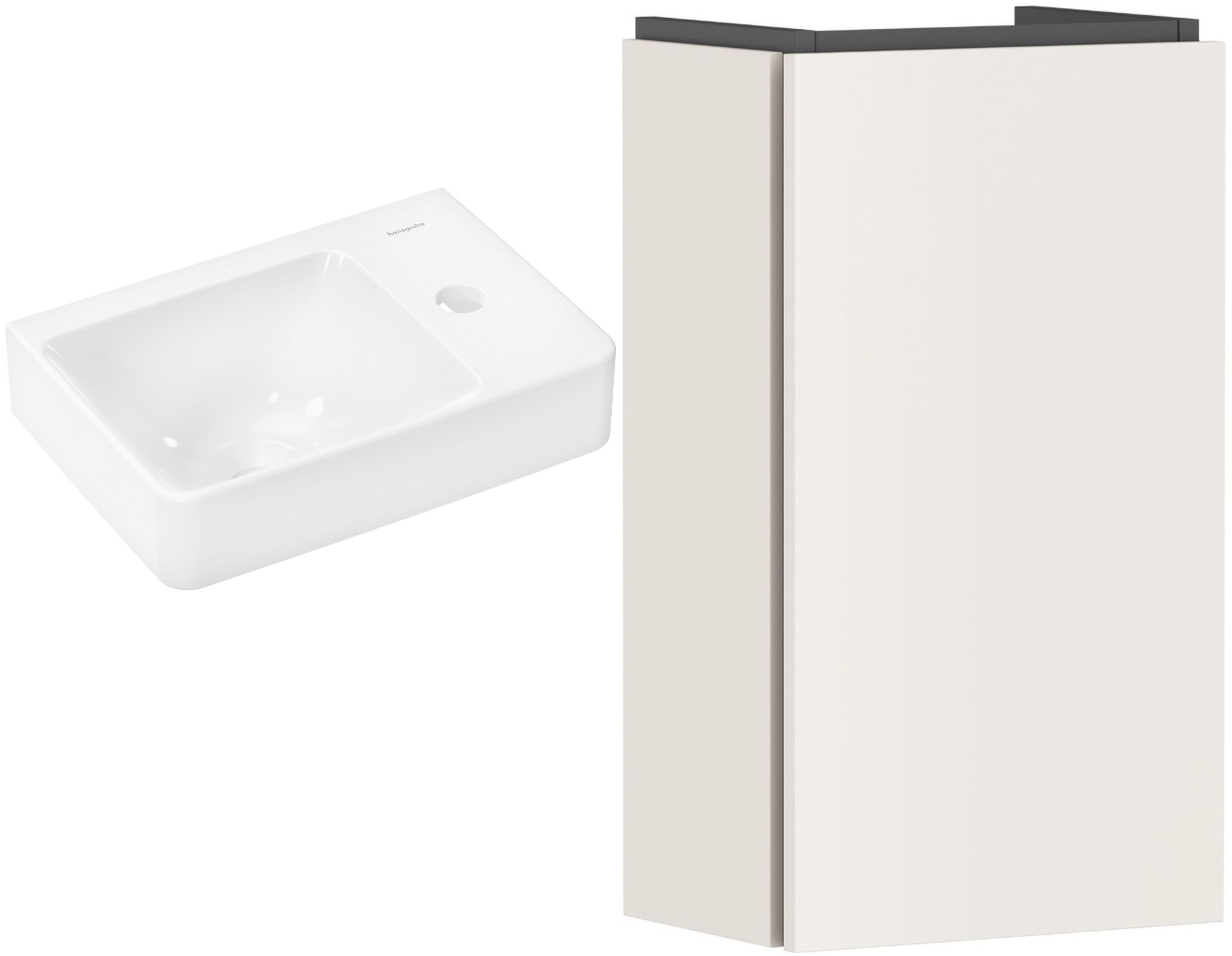 Zestaw Hansgrohe Xelu Q umywalka z szafką Xilesa E 36 cm prawa biały połysk/pisakowy beżowy mat (54244780, 60314450)