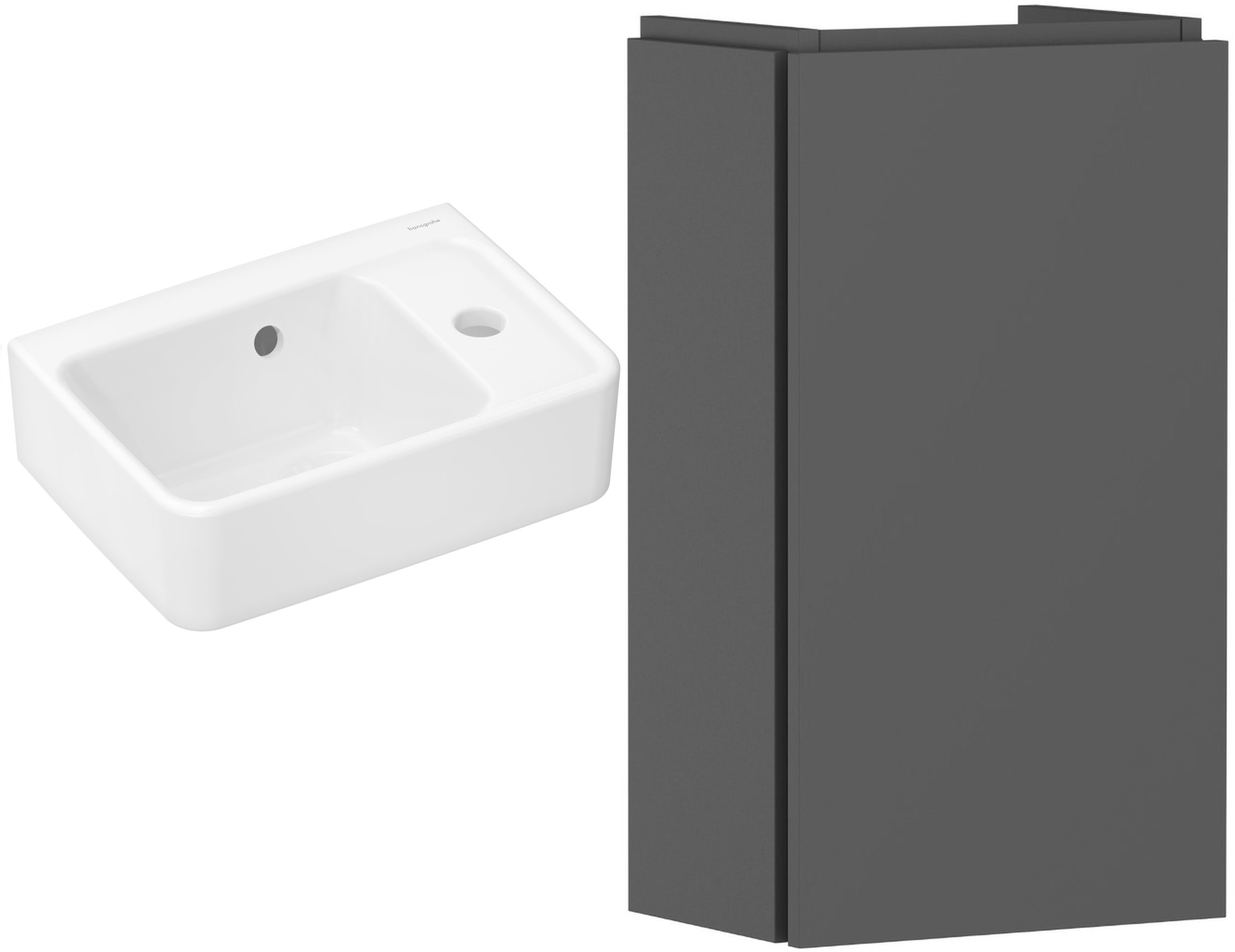 Zestaw Hansgrohe Xanuia Q umywalka z szafką Xilesa E 36 cm prawa szary łupek mat (54244760, 60129450)