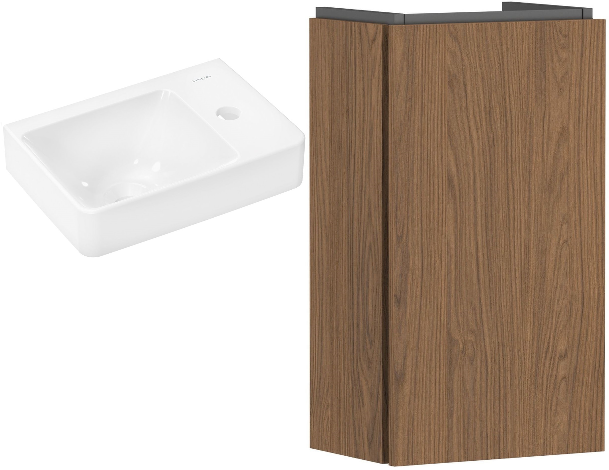 Zestaw Hansgrohe Xelu Q umywalka z szafką Xilesa E 36 cm prawa biały połysk/kaszmirowy dąb (54244550, 60314450)