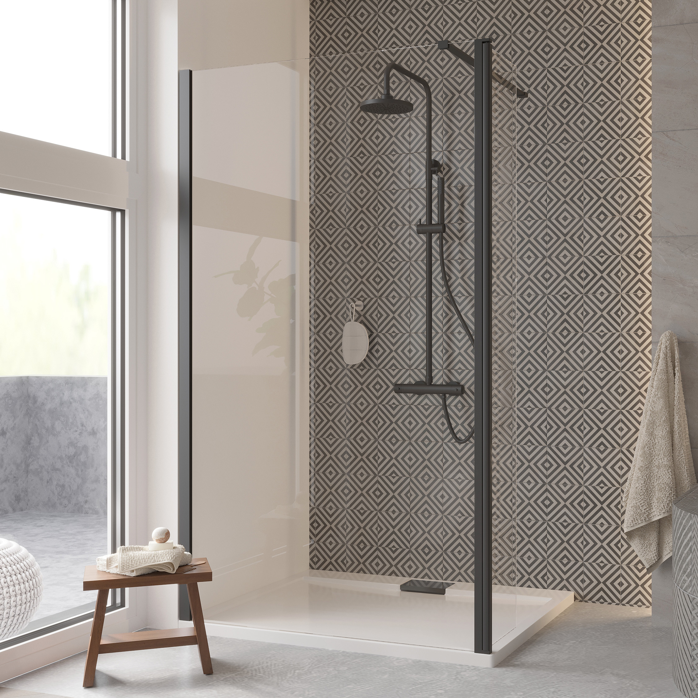 Besco Eco-N Black Walk-In ścianka prysznicowa 100 cm czarny mat/szkło przezroczyste ENB-100-195C