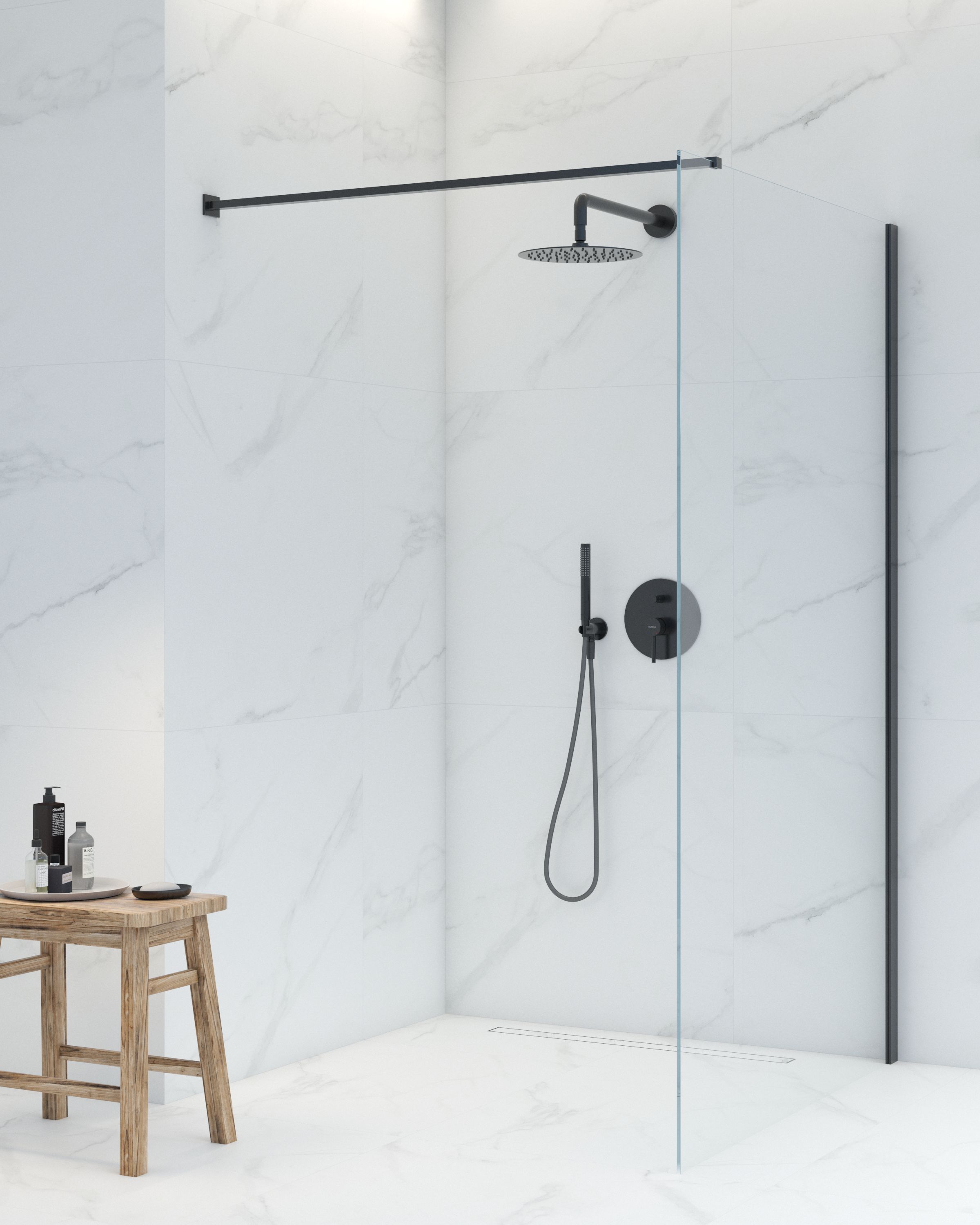 Oltens Vindel Lagan deszczownica 30 cm okrągła z ramieniem ściennym czarny mat 36012300 - Wysyłka w 24h