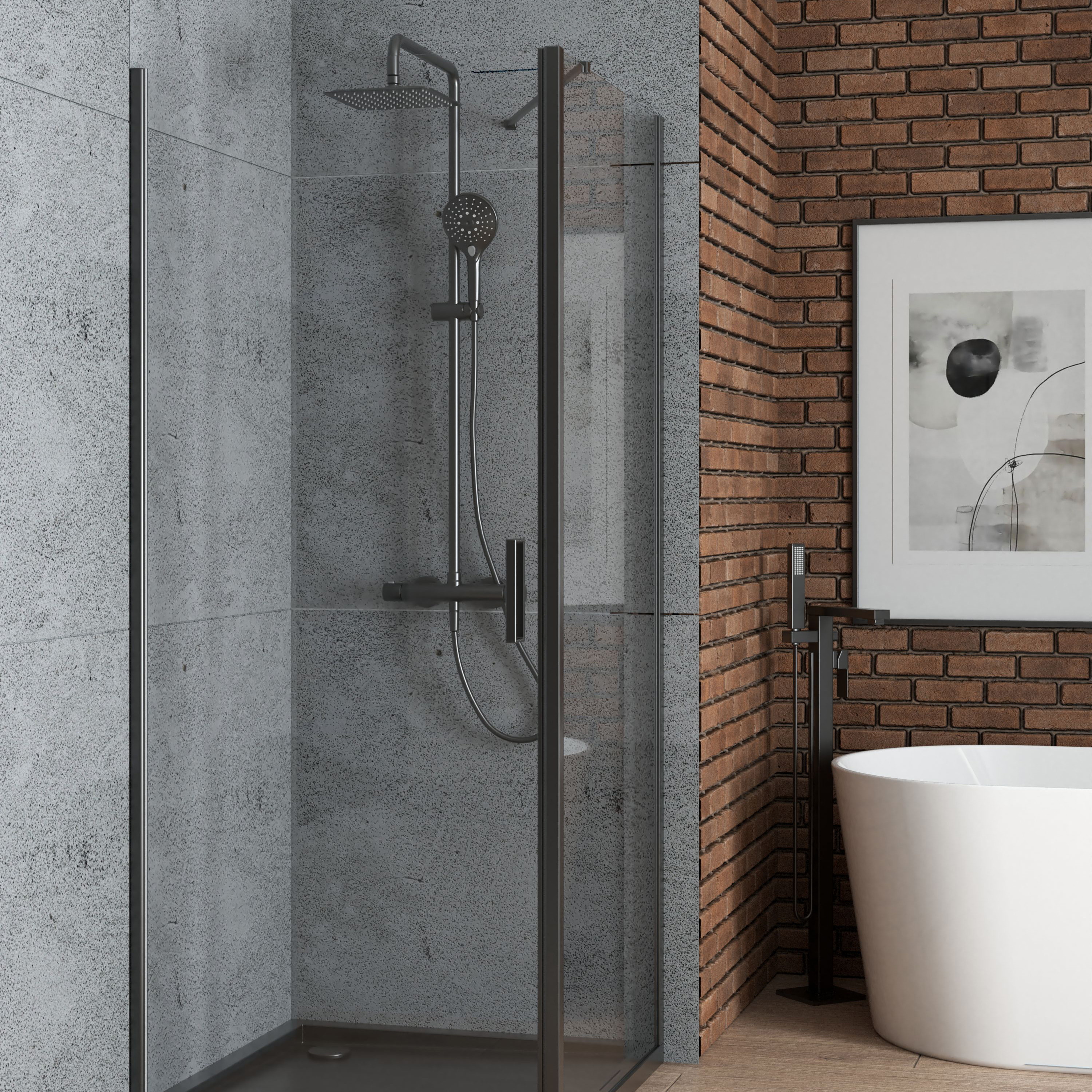 Oltens Rinnan drzwi prysznicowe 80 cm uchylne czarny mat/szkło przezroczyste 21207300 - Wysyłka w 24h