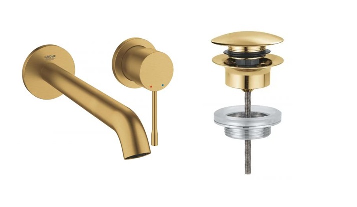Zestaw Grohe Essence New bateria umywalkowa podtynkowa z korkiem Brushed Cool Sunrise (19967GN1, 65807GN0) - Wysyłka w 24h