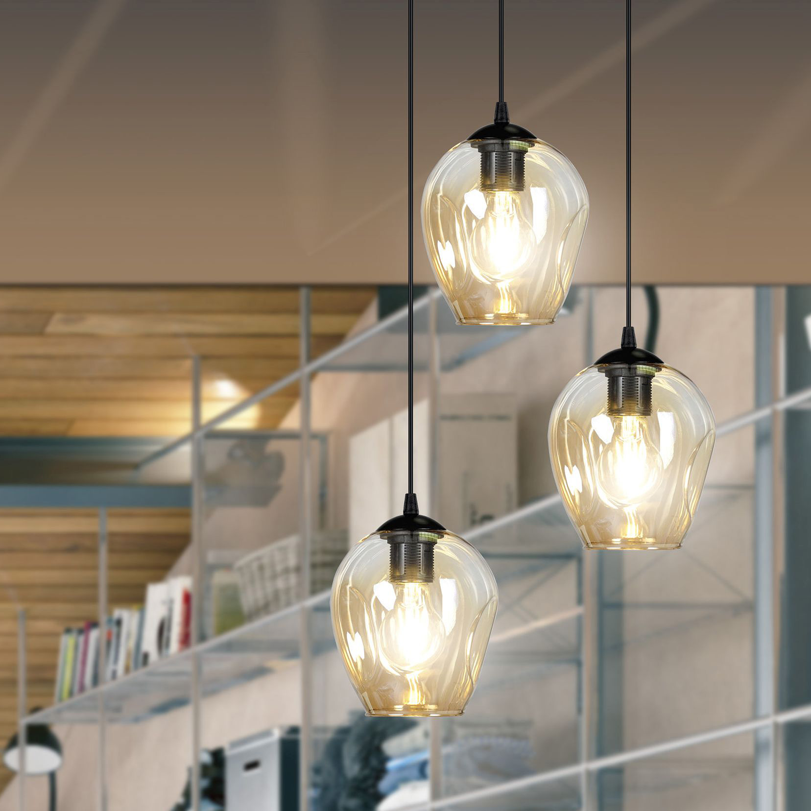 Emibig Istar lampa wisząca 3x15 W czarna-bursztynowa 681/3PREM