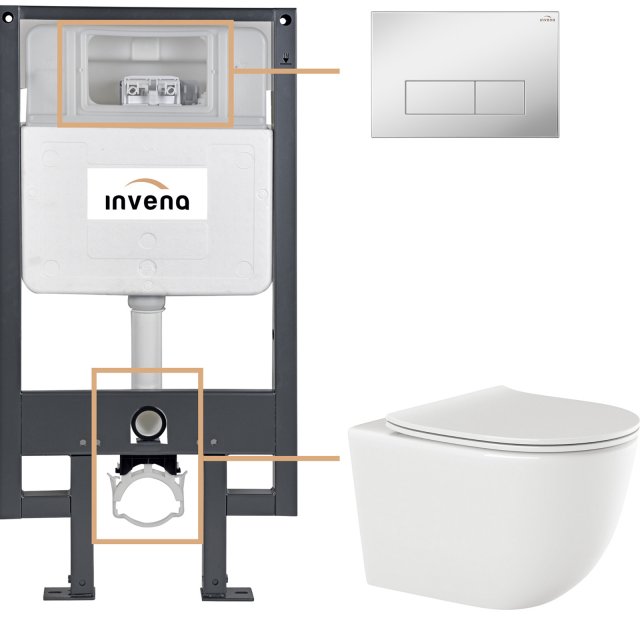 INVENA Zestaw podtynkowy 50 mechaniczny, miska TINOS, deska, przycisk