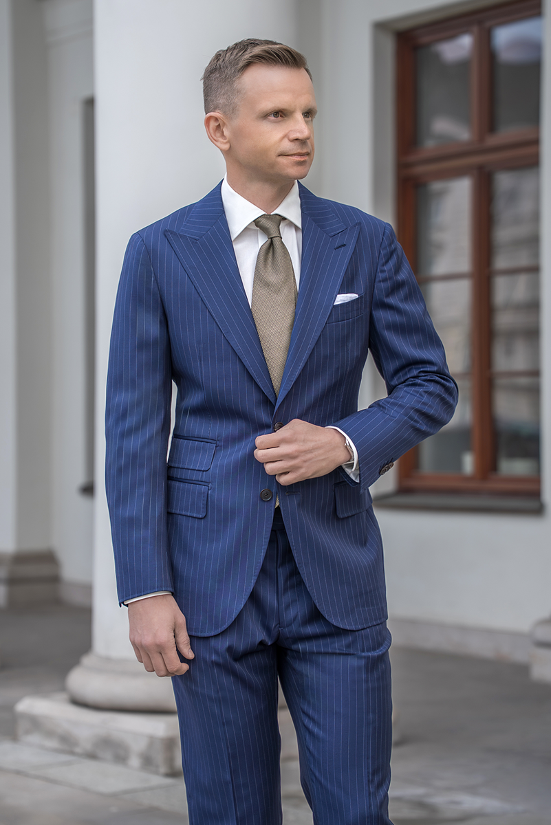 Garnitur Power suit Scabal, granatowy, wełniany