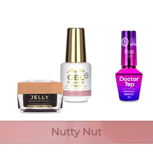 Molly Nails PRO MATCH SYSTEM 2+1 Nutty Nut 2 żele budujące + Doctor Top 10g GRATIS