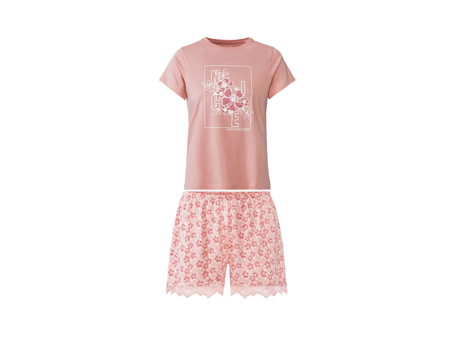 esmara Piżama damska t-shirt + szorty z czystej bawełny Różowy, XS 32/34