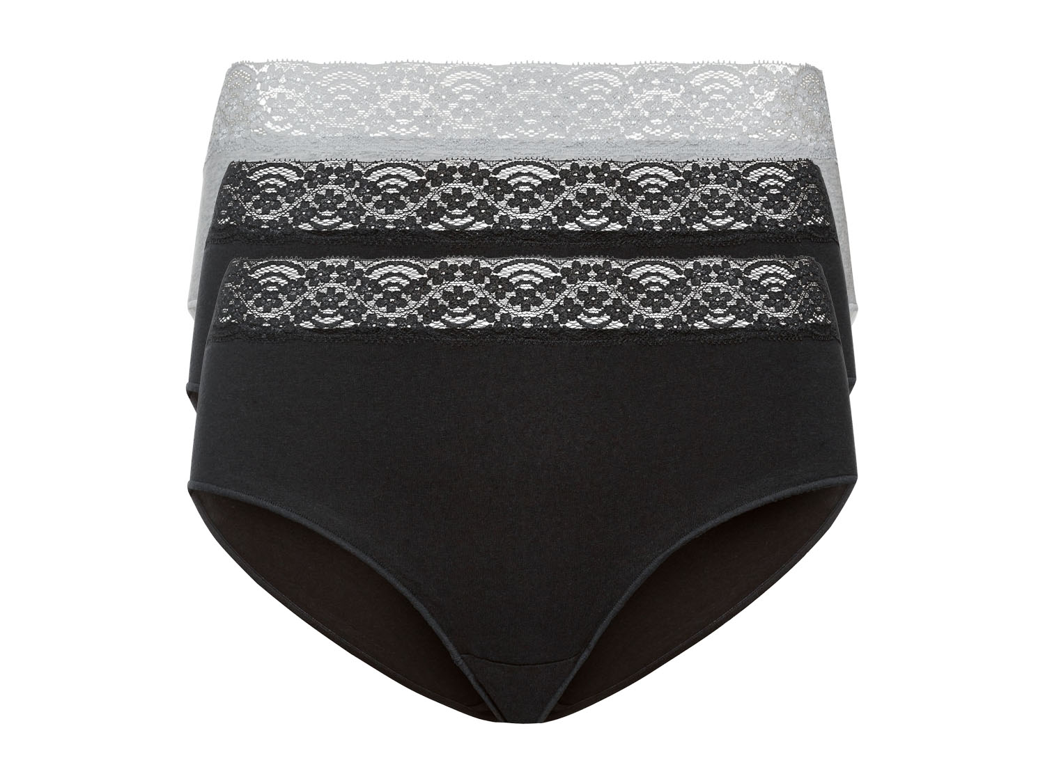 esmara Majtki damskie z elegancką koronką, Xxl, 3 pary XL 48/50, Czarny/ szary
