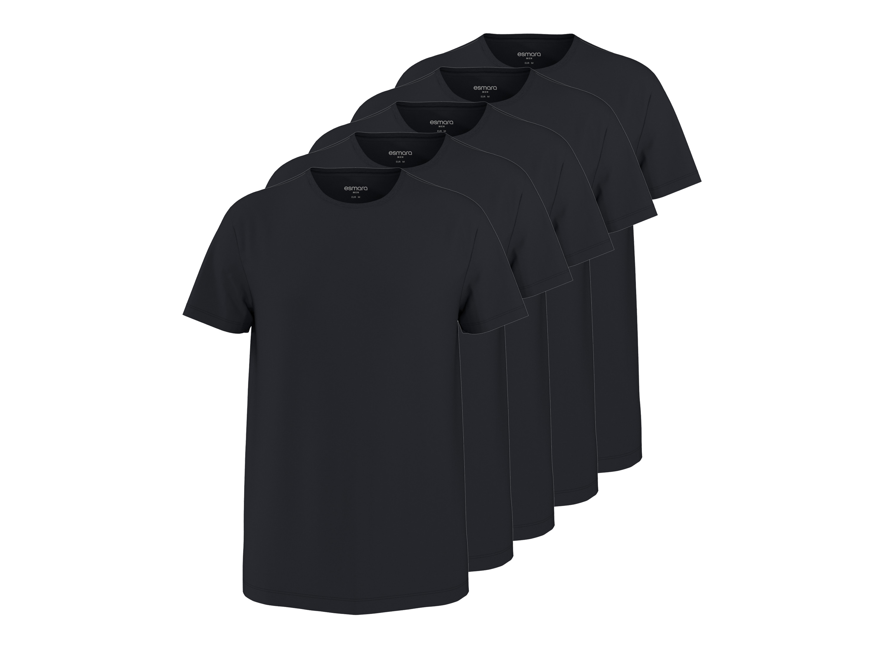 esmara Men T-shirty męskie z bawełny, 5 sztuk Czarny, M 48/50