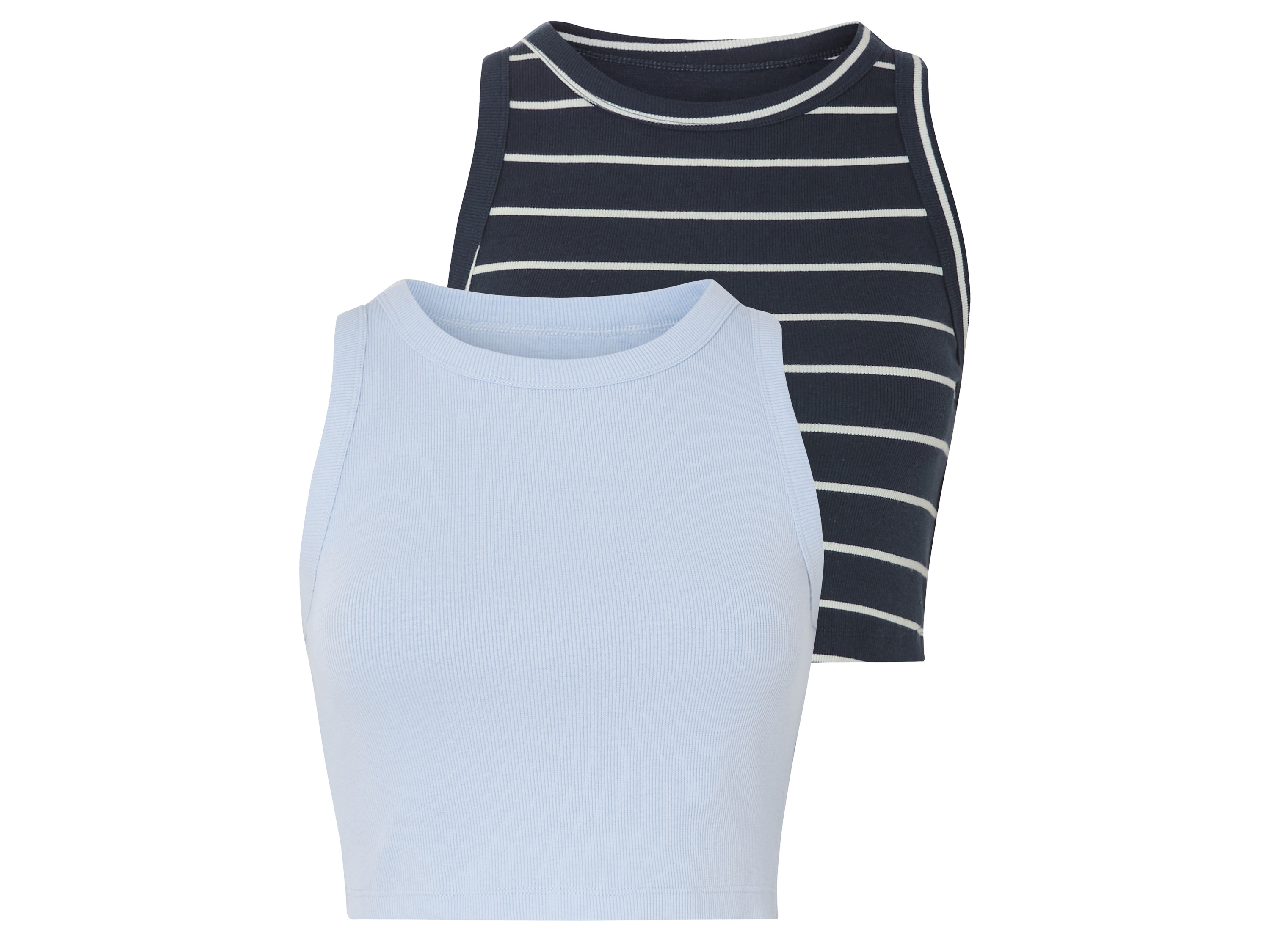 esmara Crop topy damskie z bawełną, 2 sztuki Niebieski/granatowy, S 36/38