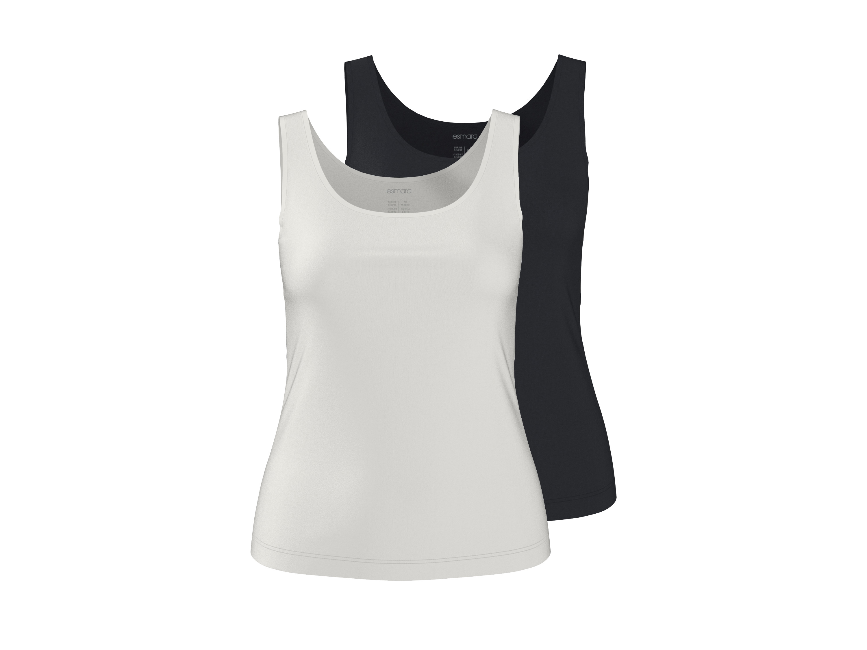 Esmara Top damski z bawełną, 2 sztuki Czarny/biały, S 36/38