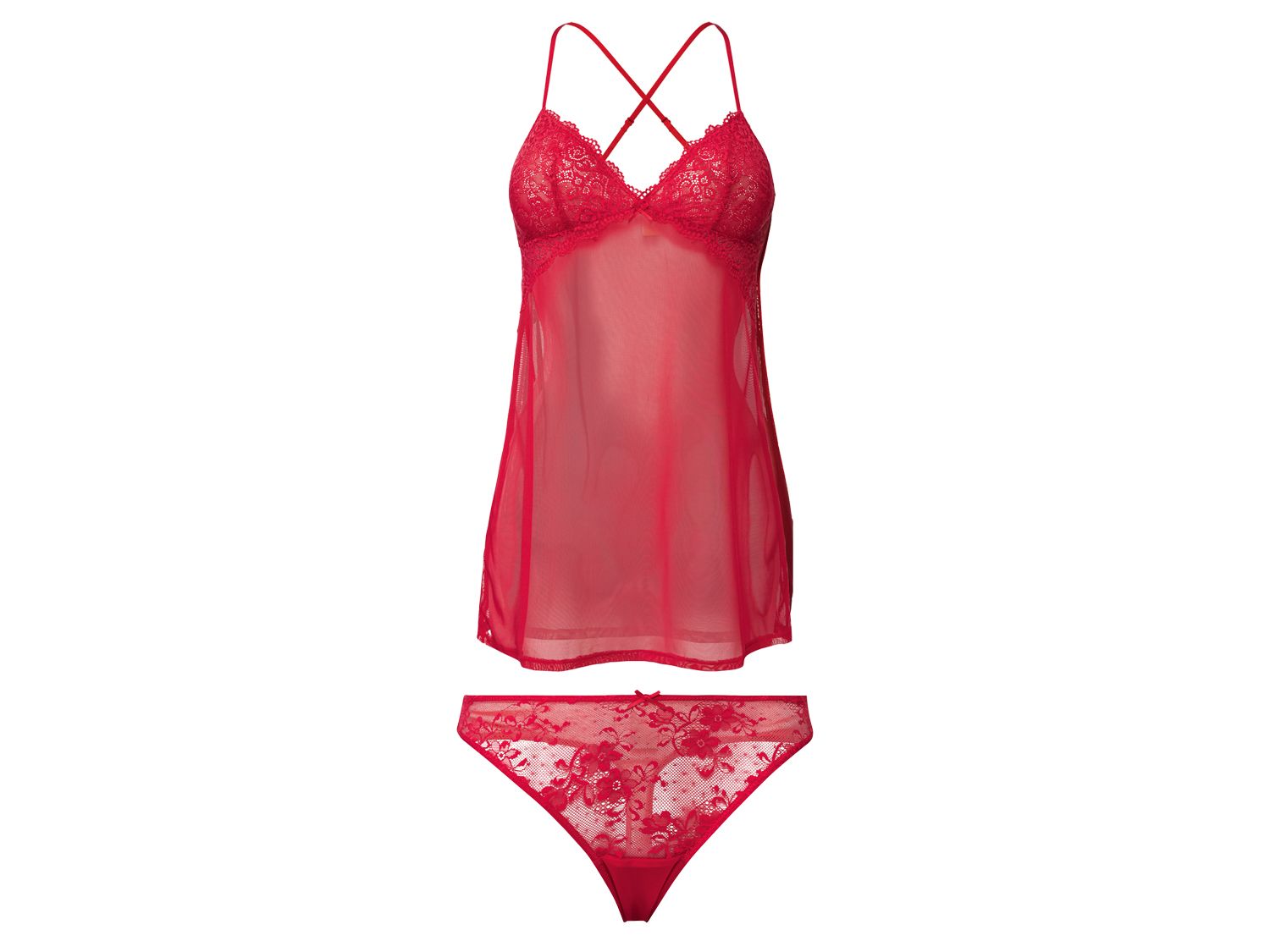 Esmara Lingerie Komplet damskiej bielizny nocnej ze stringami Czerwony, S 36/38