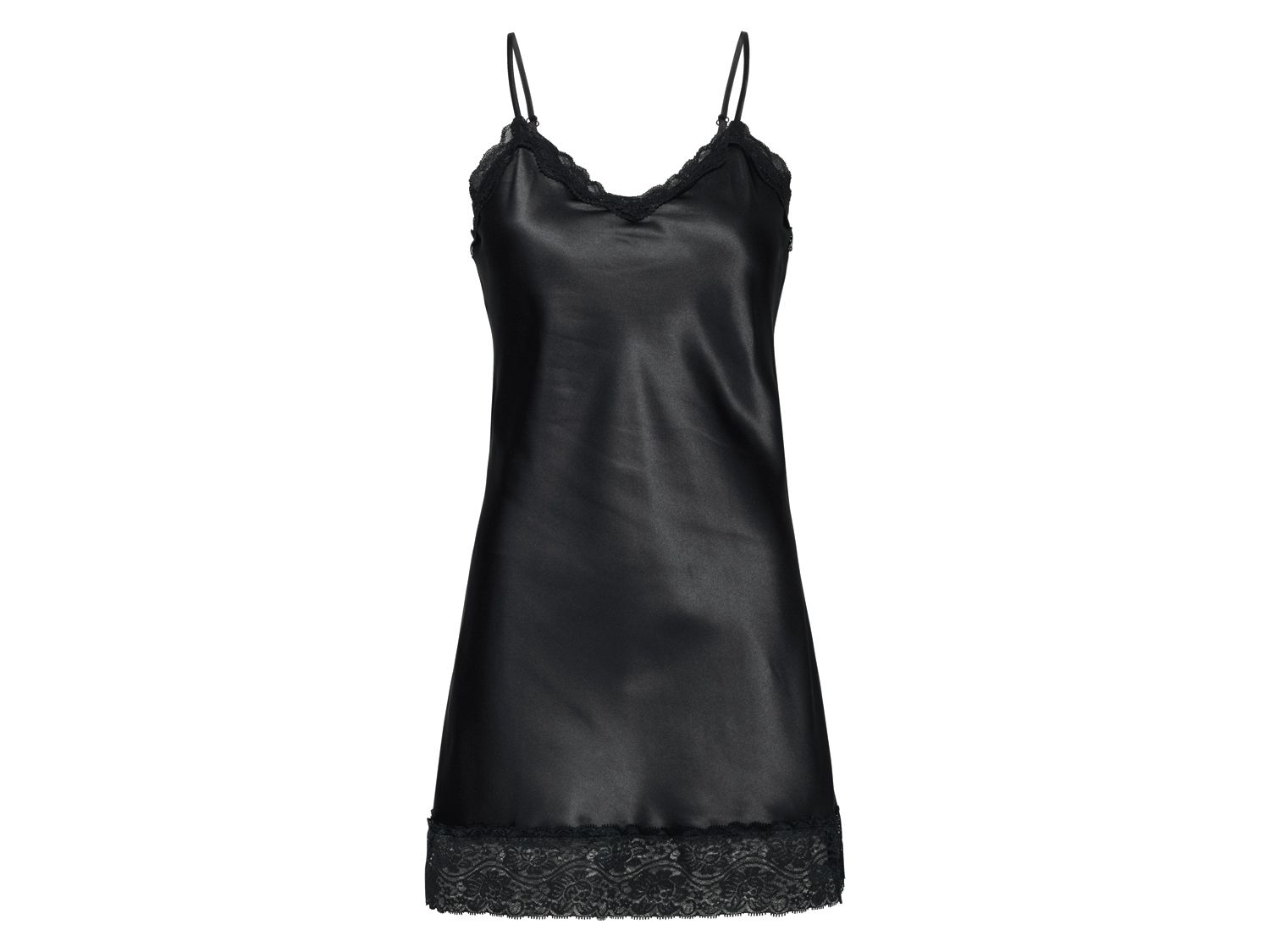 Esmara Lingerie Satynowa koszula nocna damska z koronką Czarny, 36