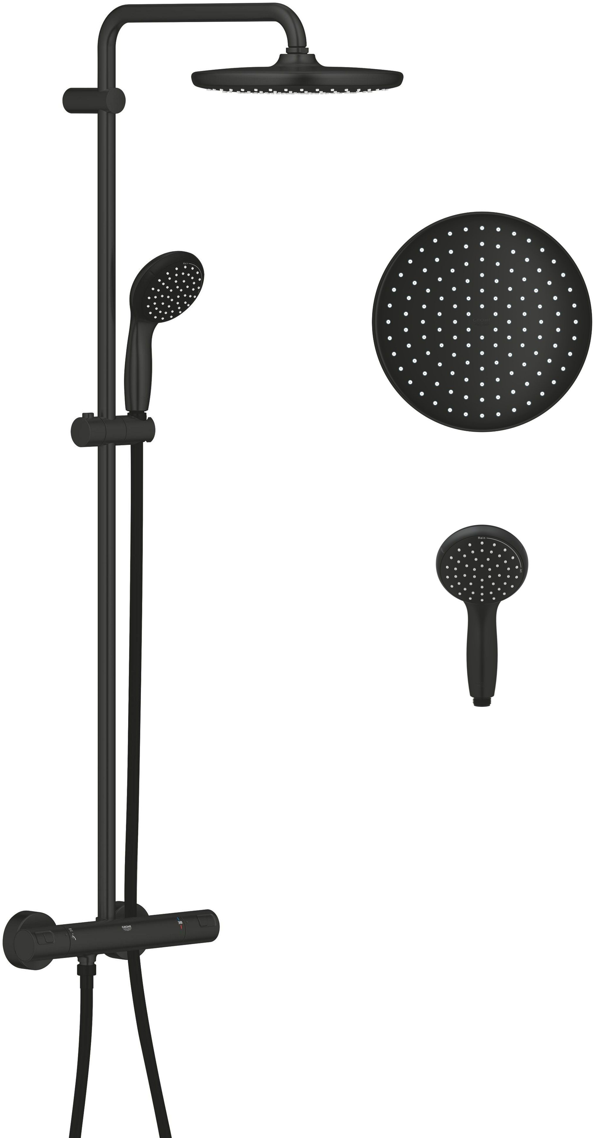 Darmowa Dostawa - Zestaw prysznicowy ścienny termostatyczny z deszczownicą czarny Grohe Vitalio Start Shower System 266772430