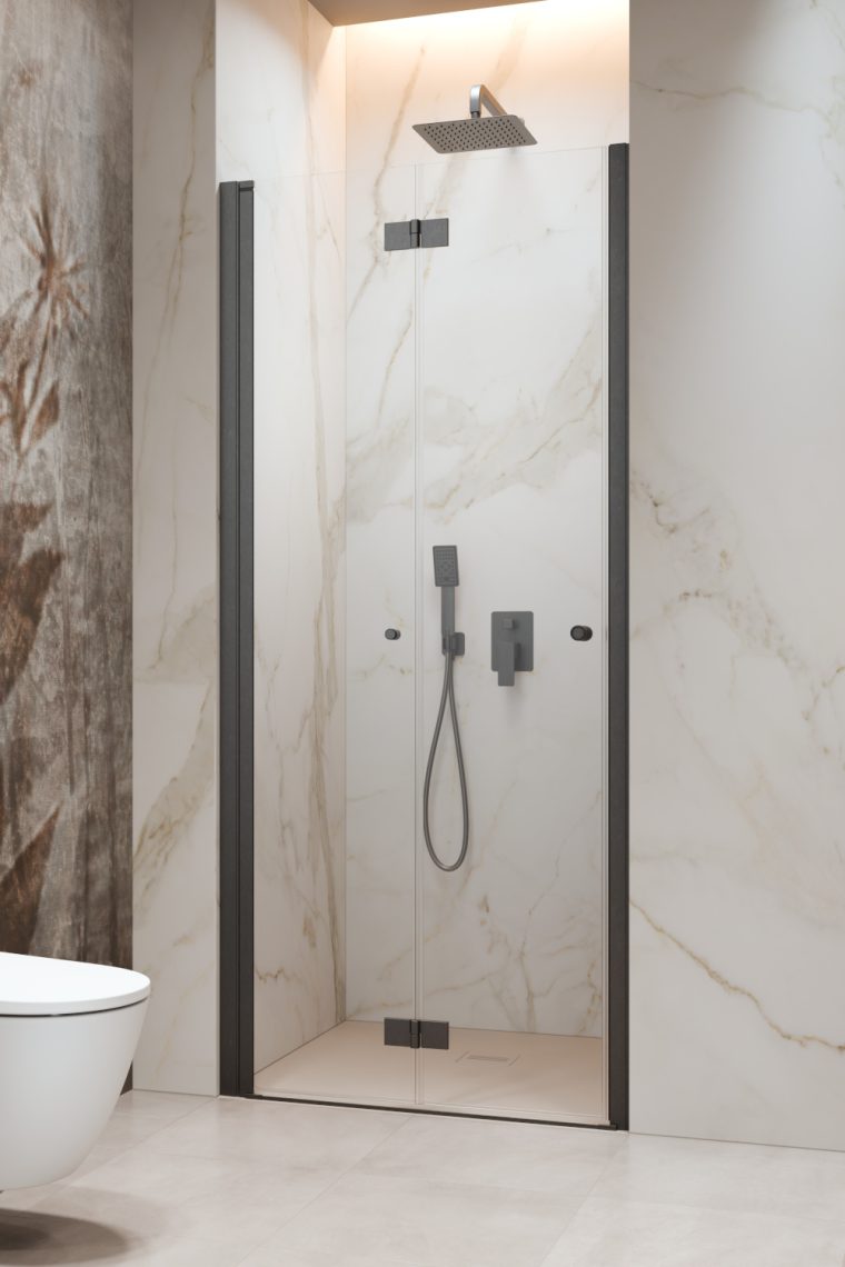 Darmowa Dostawa - Drzwi prysznicowe 90 cm składane gunmetal szczotkowany/szkło przezroczyste Radaway Nes Brushed GunMetal DWB 100290909201L
