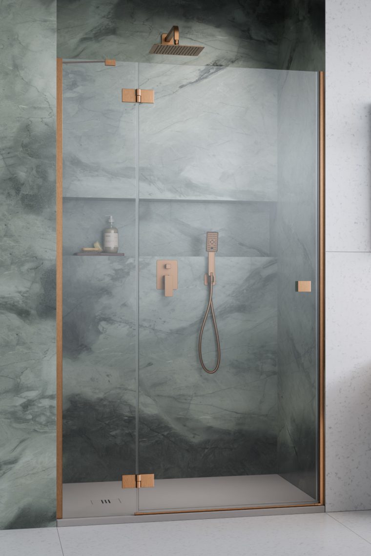 Darmowa Dostawa - Ścianka prysznicowa 33.7 cm miedź szczotkowany/szkło przezroczyste Radaway Essenza 8 Brushed Copper DWJ 104603379301L