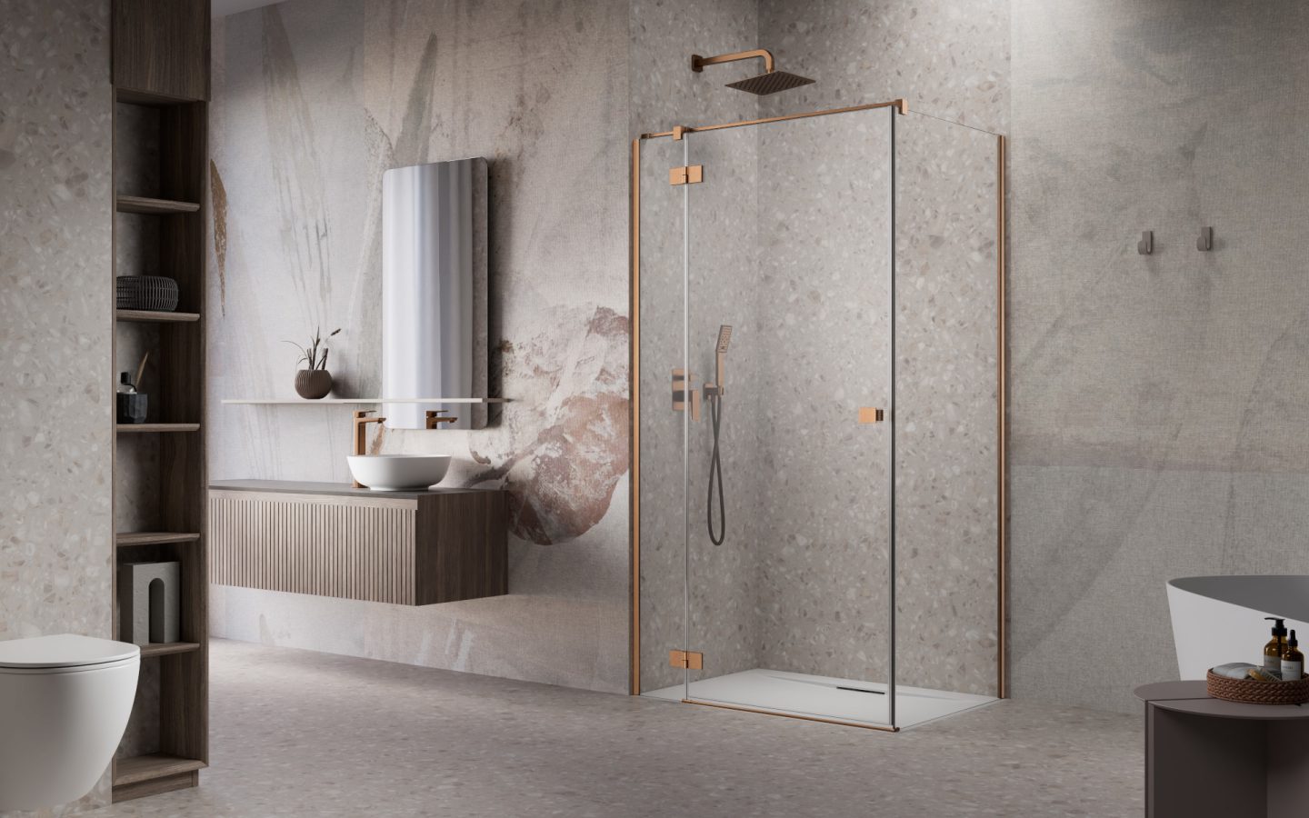 Darmowa Dostawa - Ścianka prysznicowa 23.7 cm miedź szczotkowany/szkło przezroczyste Radaway Essenza 8 Brushed Copper KDJ 104702379301L