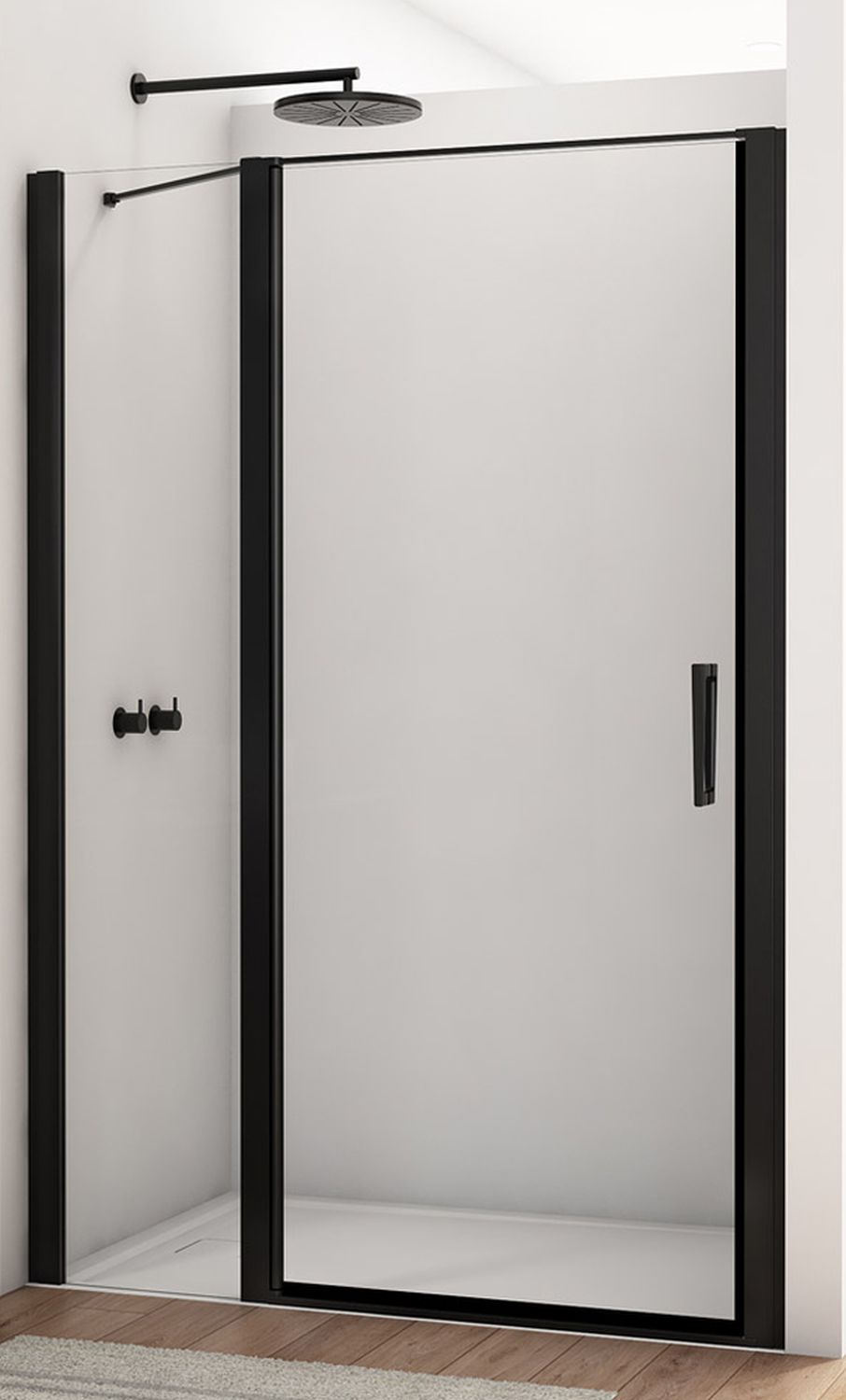 Darmowa Dostawa - Drzwi prysznicowe 100 cm uchylne czarny mat/szkło przezroczyste Ronal Divera D22T31080200607