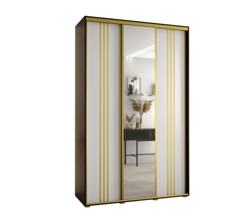 Szafa przesuwna Abiks DAVOS 7 wysoka szer.150cm gł.60cm czarny/biały/złoty 1szt.