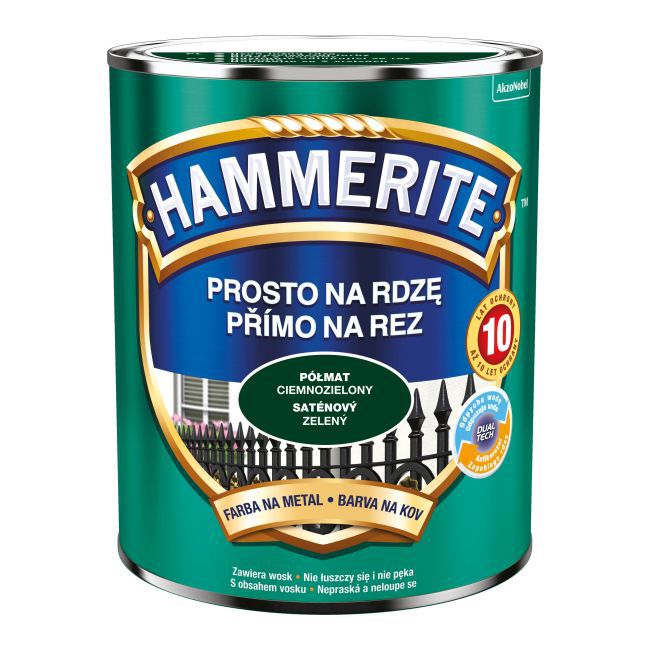 Farba do metalu Hammerite Prosto Na Rdzę półmat ciemny zielony 0,7 l