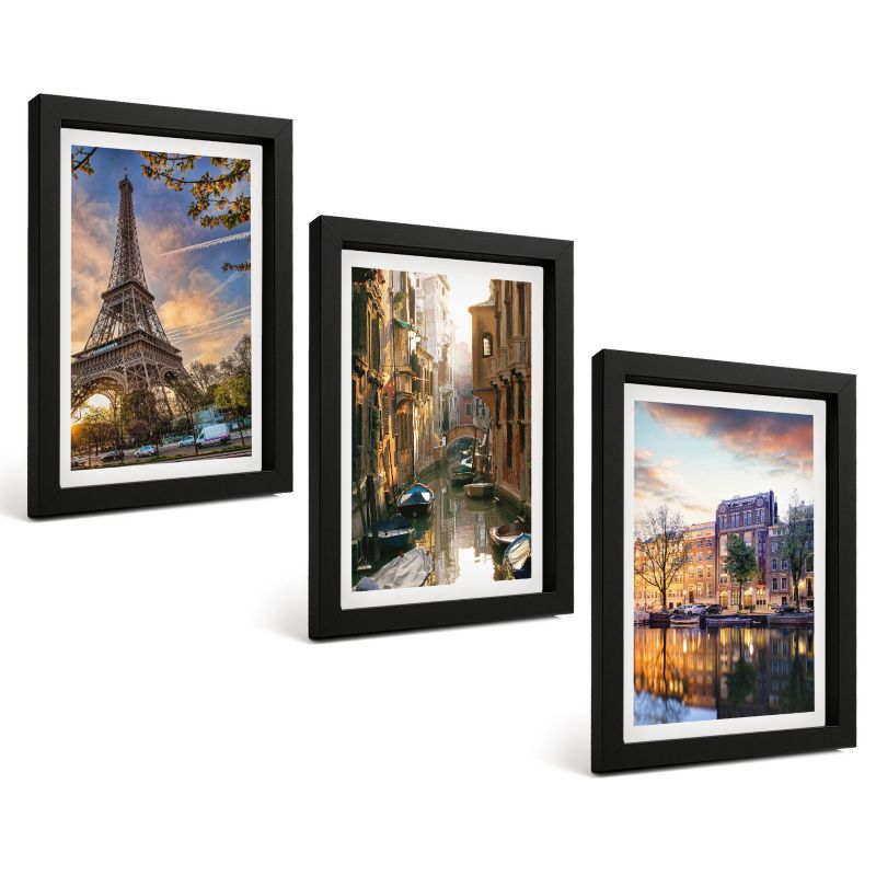 Trzyczęściowy Zestaw Obrazów ArtPrintCave 20x30 cm Czarna rama Wieża Eiffla kanały Wenecji Amsterdam 1 kpl.