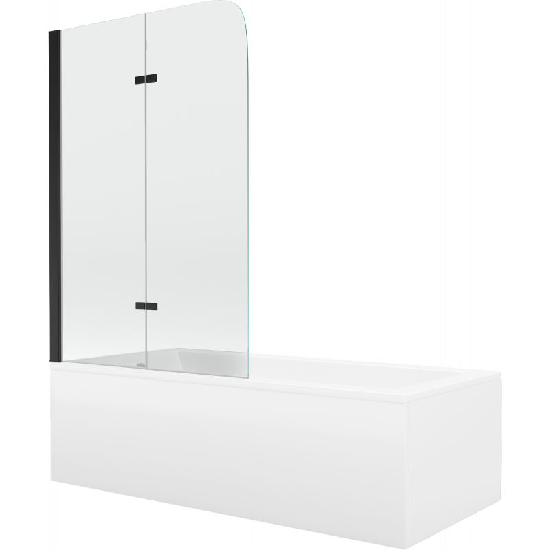 Wanna prostokątna Mexen Cubik 150 x 70 cm z obudową i parawanem 2-skrzydłowym 100 cm transparent czarny 1 szt.