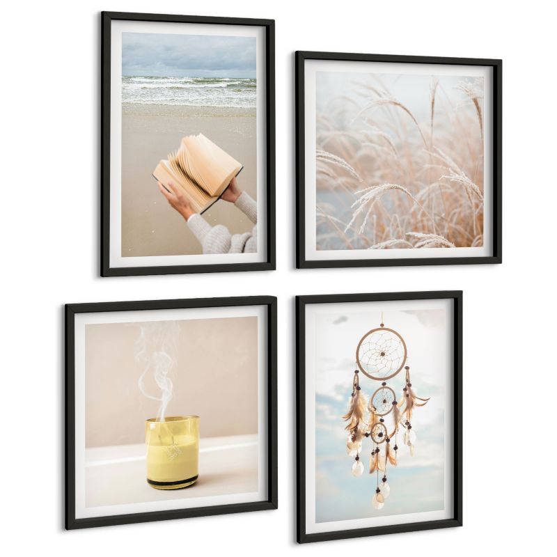 Zestaw Obrazów 4 Częściowy ArtPrintCave (2x50x50+2x40x60cm) Czarna rama Pejzaże letnie styl boho 1 kpl.