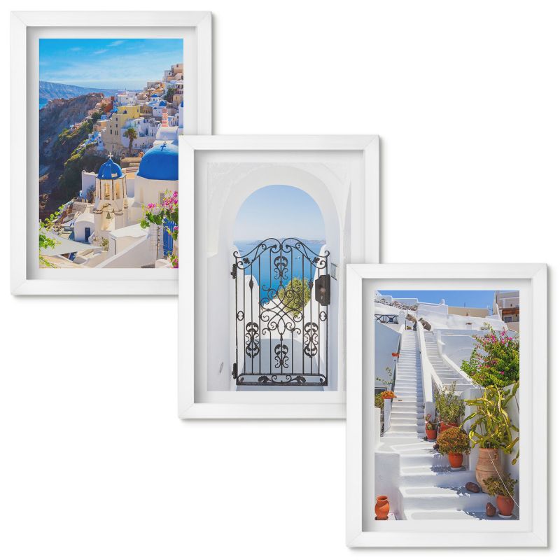 Set Obrazów w Ramie Wallfluent Santorini architektura Oia Biała rama 20x30cm 3 szt.