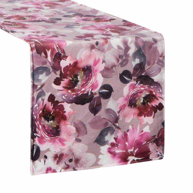Bieżnik VELVET/1 Eurofirany 35 x 180 cm różowy dwustronny welwetowy bieżnik z nadrukiem barwnych kwiatów 1 szt.
