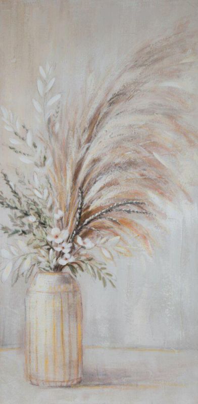 Obraz 497A Eurofirany 60x120 cm beżowo, zielony ręcznie malowany na płótnie obraz roślinny 1 szt.