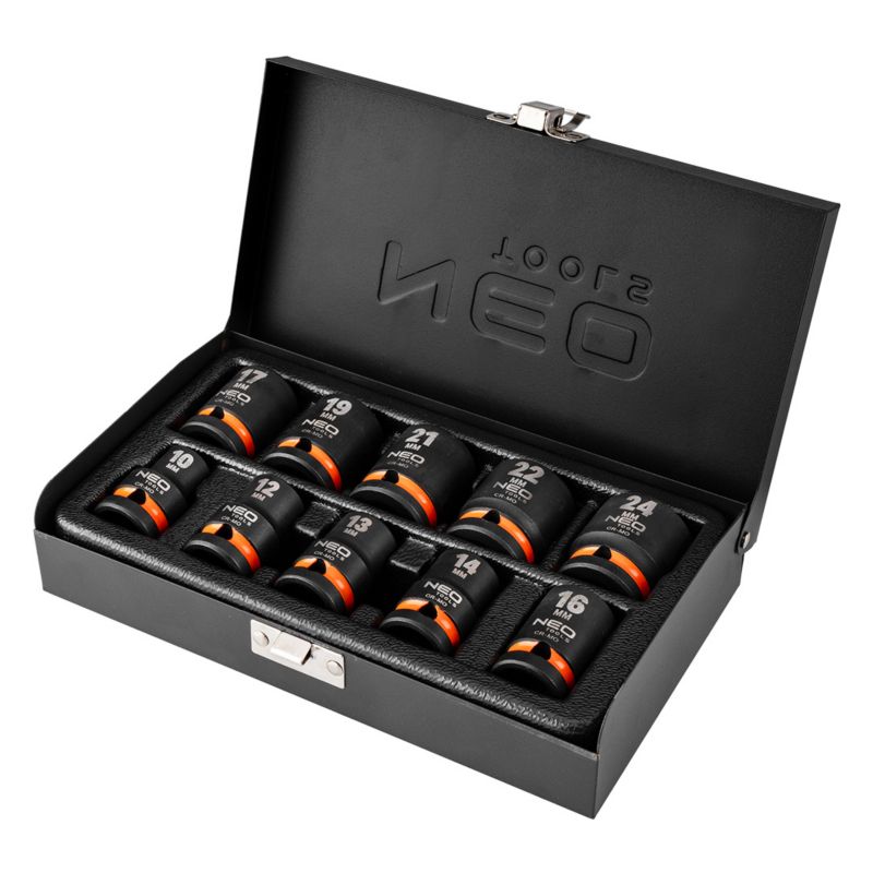 Nasadki udarowe NEO TOOLS 1/2", 10-24 mm, zestaw 10 szt. 1 kpl