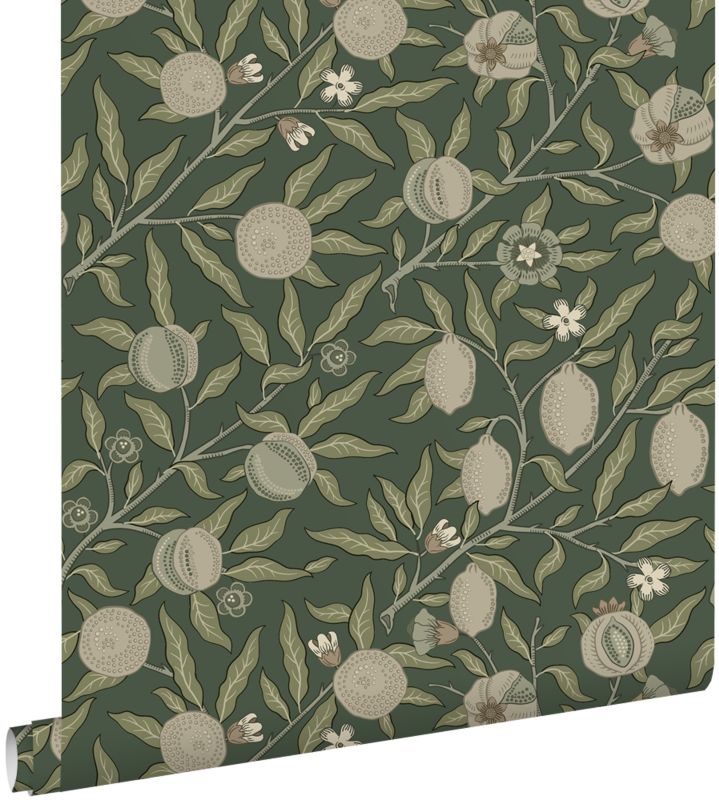 Tapeta ESTAhome egzotyczne owoce i liście ciemnej zieleniItaupe 50 x 900 cm - 1 rol.
