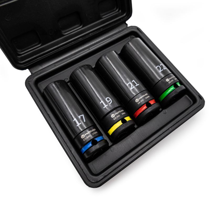 Zestaw nasadek udarowych 1/2" MAPOWER do felg alumuniowy długie 17/19/21/22 MM 1 kpl.