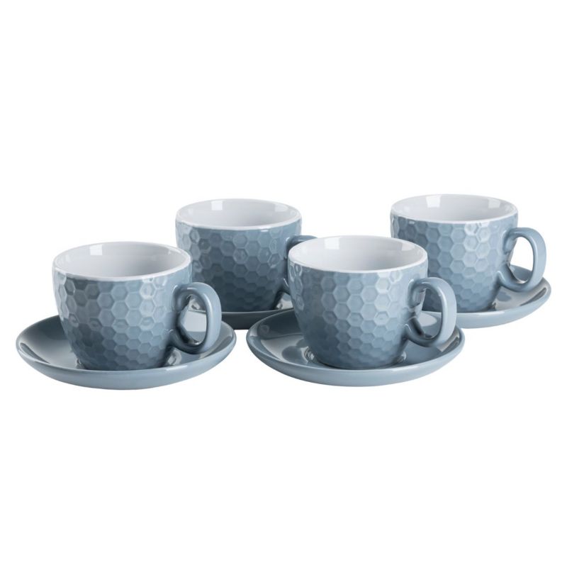 Zestaw filiżanek ze spodkiem HowHomely kamionkowe tłoczone 230 ml 14 cm 1 kpl.