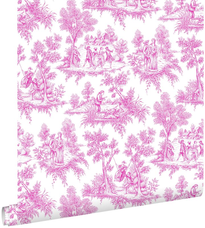 Tapeta ESTAhome nadruk toile de jouy różowym 53 cm x 10.05 m - 1 rol.