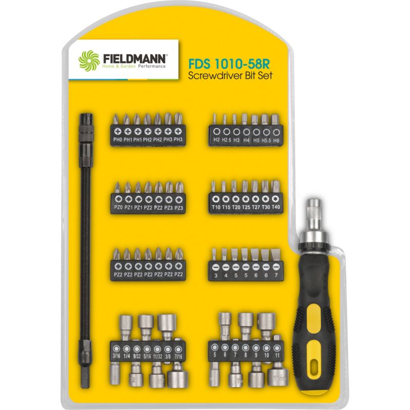 Zestaw Bitów Fieldmann FDS 1010-58R Z Wkrętakiem 58 Elementów Imbusy Torxy Nasadki 1szt
