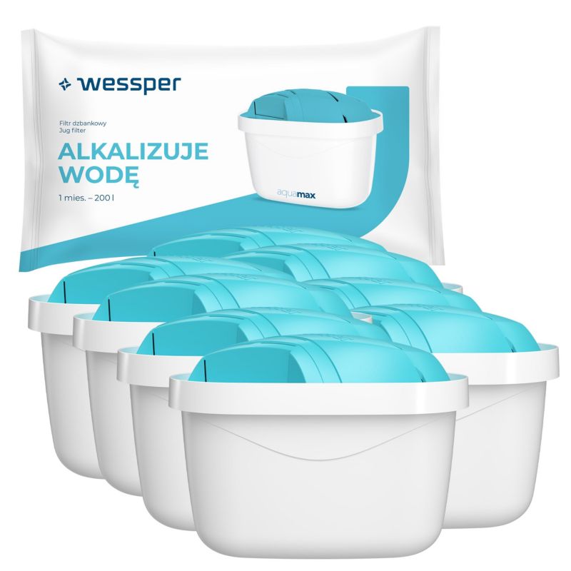 Filtr wody, Wessper, alkalizujący, wkład do dzbanka filtrującego, zamiennik do Brita Maxtra+, Dafi Unimax, Aquaphor, 8szt.