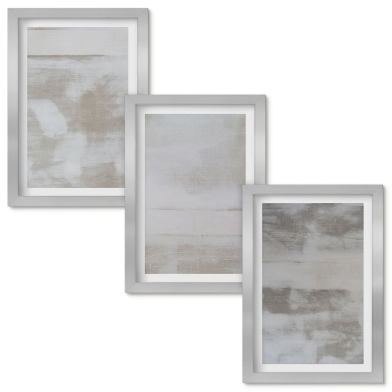 Tryptyk w Ramie Wallfluent Wytarte tekstury nowoczesny Srebrna rama 20x30cm 3 szt.
