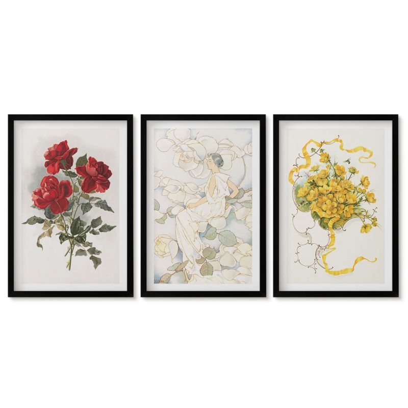 Seria obrazów 3 sztuki Tulup 40x60 cm Róże czerwień czarna postać Tryptyk 1 kpl