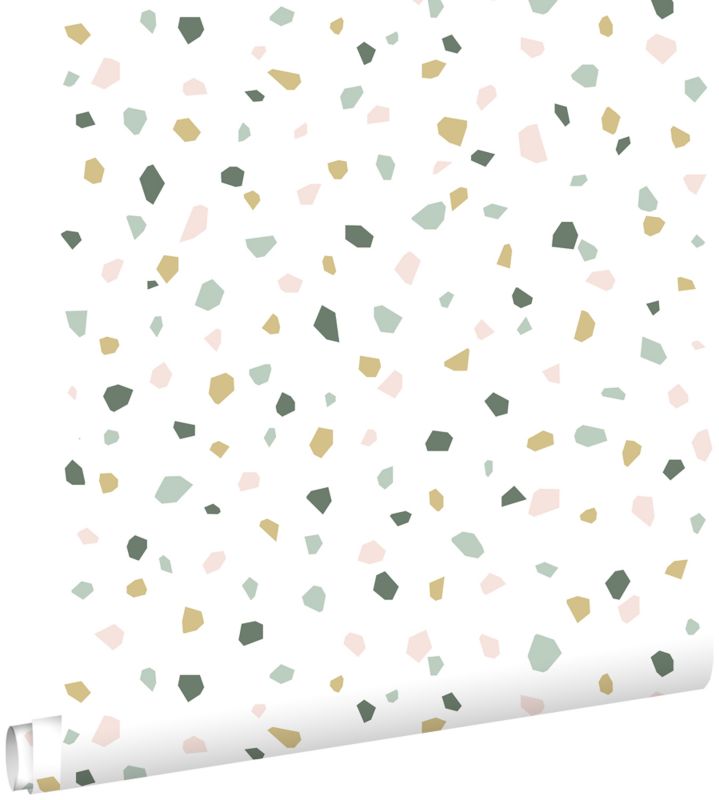 Tapeta ESTAhome lastryko białym,delikatnego różuImiętowej zieleni 53 cm x 10.05 m - 1 rol.