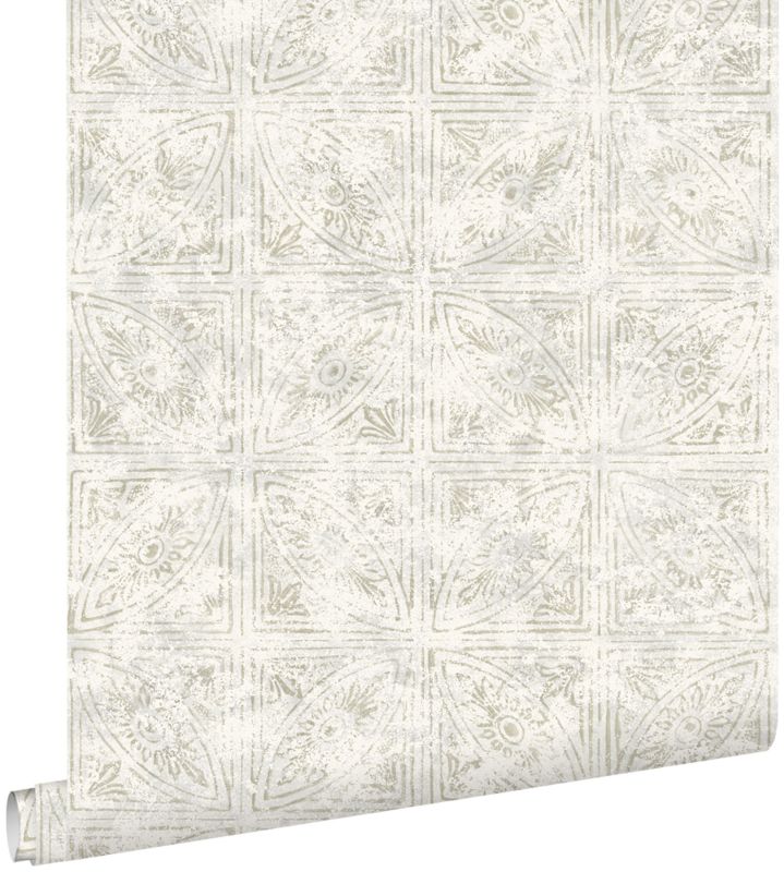 Tapeta ESTAhome motyw płytek ciemny beż 53 cm x 10.05 m - 1 rol.