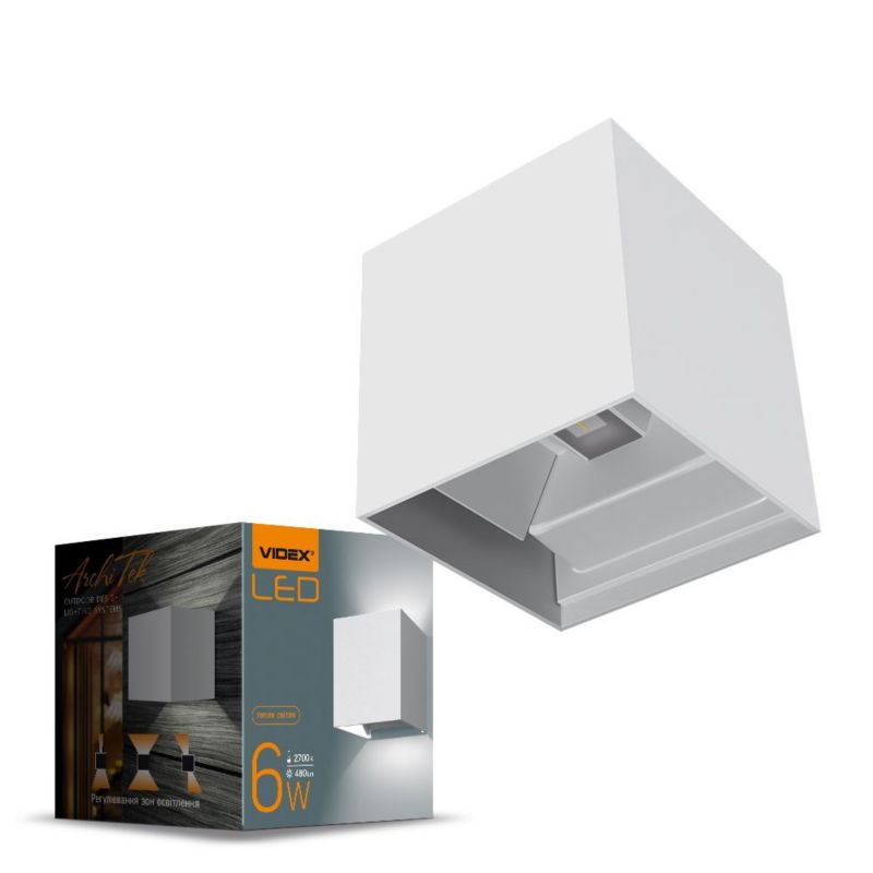 Kinkiet ścienny zewnętrzny Videx Eric biały LED 6W 2700K 580lm IP54 wym: 10 x 10 x 10,5 cm aluminium - 1 szt.