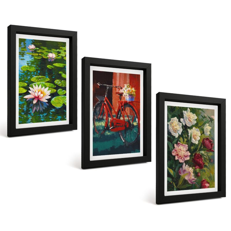 Zestaw 3 Obrazów w Czarnej Ramie ArtPrintCave 20x30 cm Galeria Ścienna Lilie w ogrodzie kolorowe kwiaty 1 kpl.
