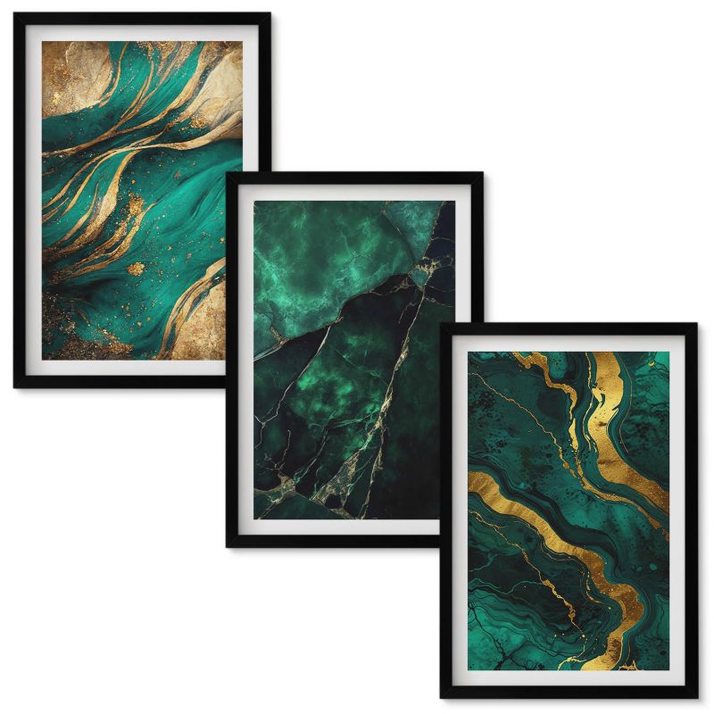 Obrazy Do Sypialni Wallfluent Eleganckie wzory kamieni Czarna rama 40x60 cm 3 szt.